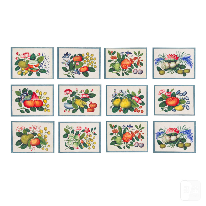 中國畫家 十九世紀 花卉瓜果圖一組十二幅 水粉紙本 鏡框 | CHINESE ARTIST (19TH CENTURY) - 图14